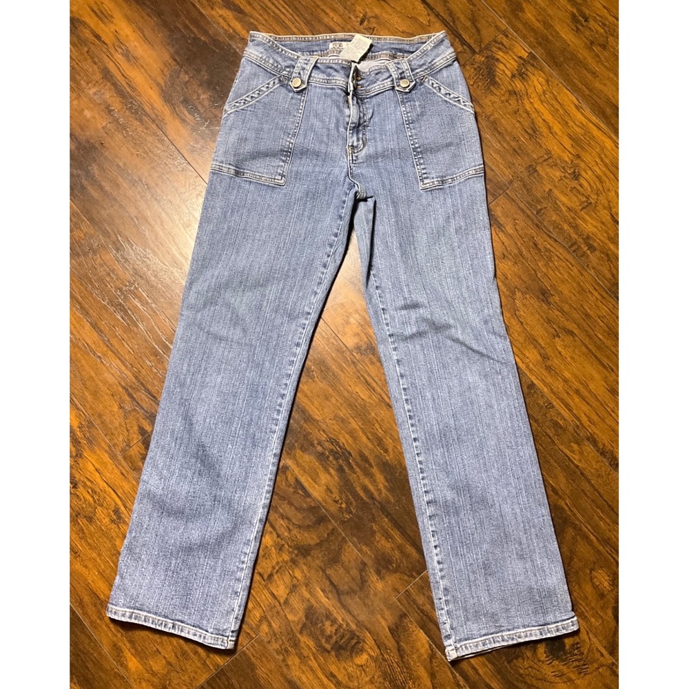 Vintage Y2K Faded Glory Blue Denim Cargo Jeans Medium Wash Straight Leg Size 8
